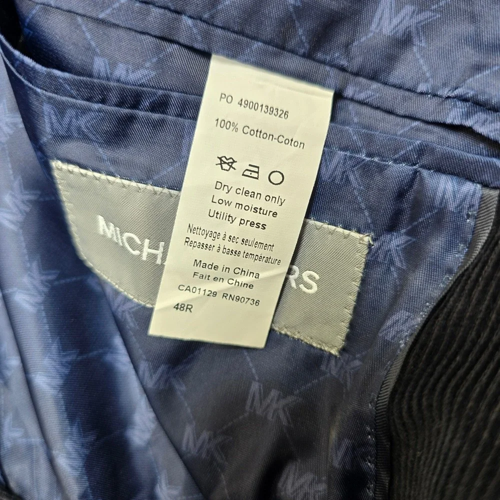 Michael Kors Corduroy Sport Coat Mens 48R 48 Navy Blue Cotton Blazer Jacket NEW